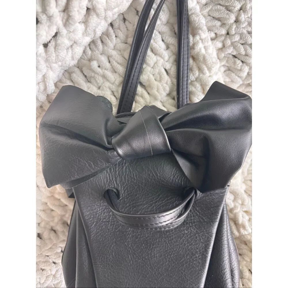 ZAC Zac Posen Black Leather Bow Crossbody Bag | Soft Pebbled Leather Mini Should - Picture 3 of 9